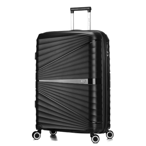 Image of ATX Luggage Large Suitcase Expandable Unbreakable Polypropylene Hard Shell Hold Check in Fits 23-26KG Super Lightweight with 4 Dual Spinner Wheels and Built in TSA Lock (Black, 133 Liters)