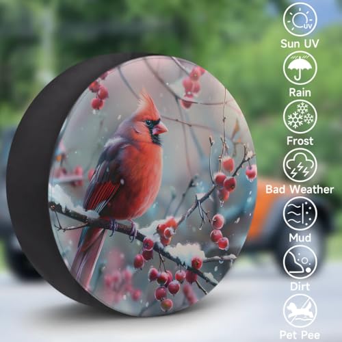 Image of Spare Tire Cover for RV Trailer, Cardinal Berries Tire Covers Universal Fit for Travel Trailer Camper Jeep RV SUV Truck Waterproof Wheel Cover (15 inch for Diameter 27 inch - 29 inch),A-267