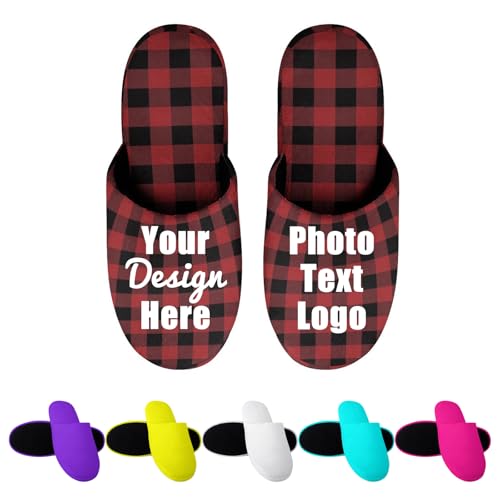 Custom Slippers for Women Men Add Photo Text Logo Name Soft Non-Slip Indoor House Slippers, 7 Sizes and 40 Colors