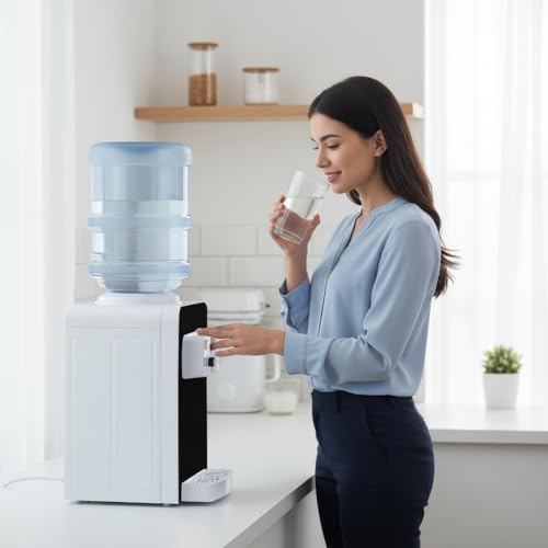 Image of Hot & Cold Desktop Water Dispenser with Water Tank, Compact Countertop Water Cooler Machine for Home, Office & Dorm - Instant Hot & Cold Water Supply