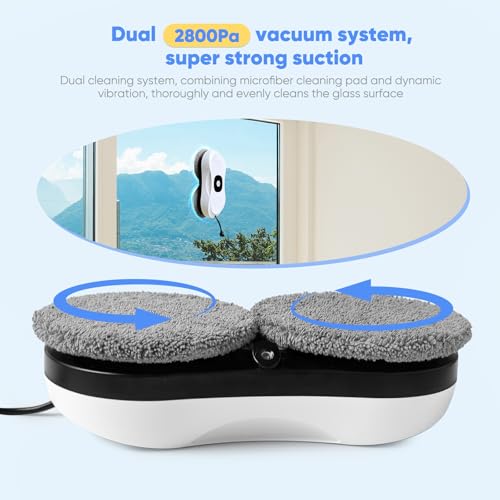 Fensterputzroboter, Elektrischer Fensterputzer mit Automatische Doppel-Sprühfunktion Fensterroboter mit 50ML Tank, 3 Reinigungsmodi, 10x Lappen, für Innen- und Außenfenster Window Cleaning Robot – Bild 6