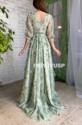 Long Sleeve Prom Dress 3D Butterfly Tulle Ball Gown for Women 2025 V Neck Puffy Formal Evening Gowns with Pockets4