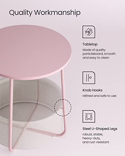 VASAGLE-End-Table-Small-Bedside-Table-with-Fabric-Basket-Modern-Nightstand-Round-Side-Table-for-Living-Room-Bedroom-Jelly-Pink-and-Cream-White-ULET223R61 VASAGLE End Table Small Bedside Table with Fabric Basket Modern Nightstand Round Side Table for Living Room Bedroom Jelly Pink and Cream White ULET223R61