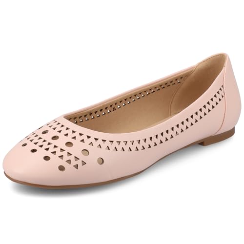 Journee Womens Flats cushioned footbed Kamrah Faux Leather Laser Cutout Designs Flat Sole Ballet Flats