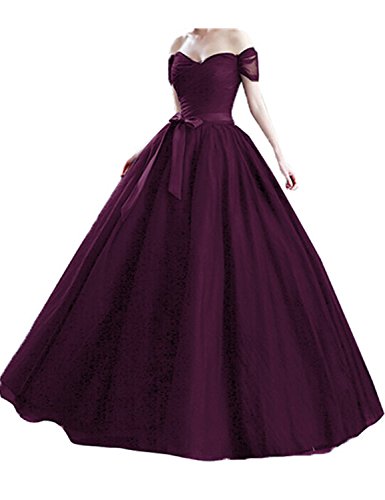 Preisvergleich Produktbild Stillluxury Damen Tüll Schulterfrei Lange Abendkleider Gr. 32, grape