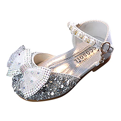 Girls' Sandals Fashion Spring And Summer Girls' Sandals Dress Performance Dance Shoes Mesh Rhinestone Pearl Buckle (1-Silver, 10.5 Toddler)