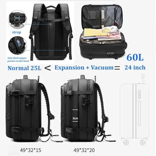 Vacapace Backpack Travel with Pump, 60l Large-Capacity Waterproof Carry on Travel Backpack Expandable with Compression (Grey)2