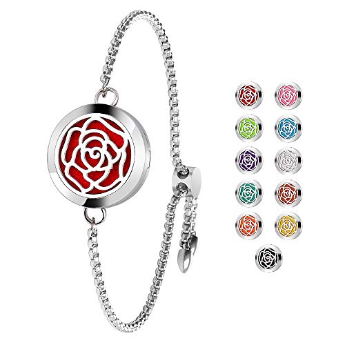 Essential Oil Diffuser Bracelet Adjustable Aromatherapy Locket Slide Healing Bracelet Stainless Steel Rose
