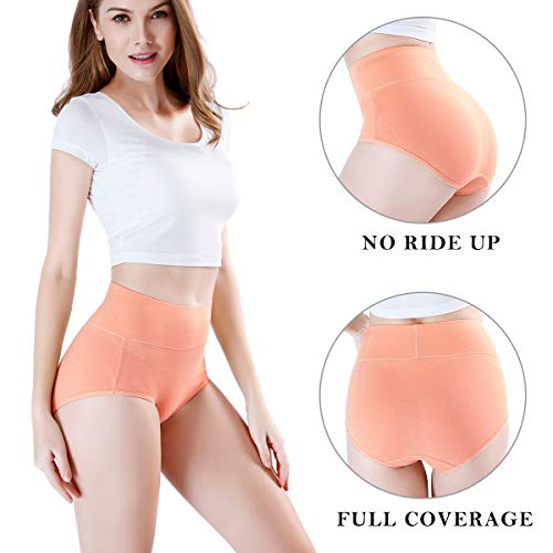Wirarpa Women's 4 Pack Cotton Underwear High Waisted Briefs Ladies Comfortable Panties Underpants Green Orange Red Purple,X-Small #TOP1