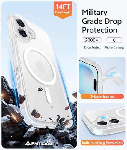 Image of FNTCASE for iPhone 16 Plus Case: [Compatible with Magsafe] Translucent Matte Cases with [Full Camera Protection] [Screen Protector] Military Grade Shockproof Protective Phone Cover - White
