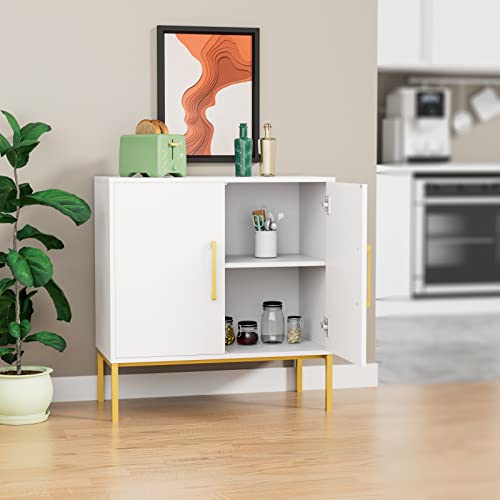 Carpetnal Set Of 2 Accent Storage Cabinet With Doors And Adjustable Shelf, Freestanding Buffet Cabinet, Modern Sideboard Buffet Cabinet For Living Room, Dining Room, Kitchen, Hallway (White) #TOP5