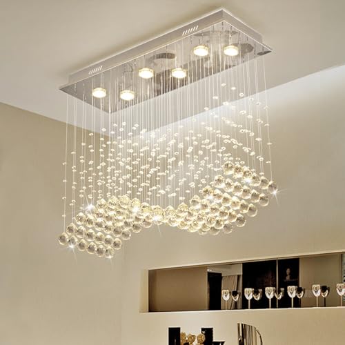 Lista de Candil Top 10. 46 Candelabro de vidrio de onda moderna, rectangular de gota de lluvia, montaje empotrado, lámpara de techo cromada para comedor, sala de estar, isla de cocina, recámara de CRYSTOP