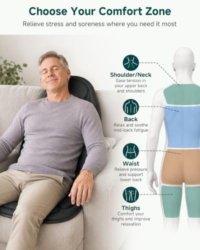 Image of Snailax Back Massager with Heat, Memory Foam Chair Massage Pad, 6 Vibrating Motors & 2 Heat Settings, Seat Massager for Office Chair,Home Use, Gift for Women Men