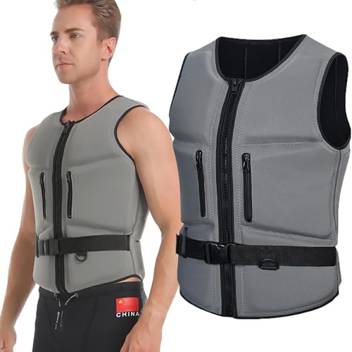 ZTMHRG Chaleco Salvavidas de Neopreno para Adulto, Chaleco Salvavidas de flotación portátil Chalecos Salvavidas Ajustables para natación, Kayak, Buceo, Pesca y Deportes acuáticos(Gray,2XL 65-70KG)