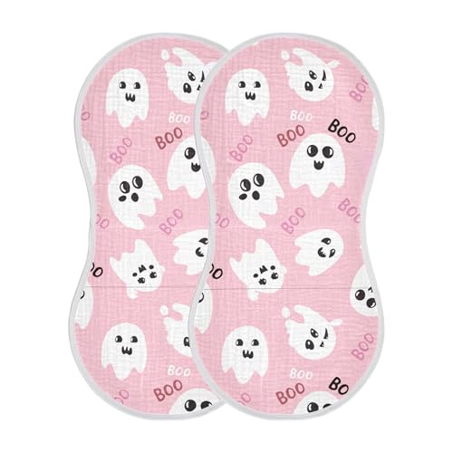 xigua Cute Ghost Muslin Baby Burp Cloths Set of 4, Super Soft & Absorbent Burping Rags, Cotton Burp Clothes Shower Gift for Newborn, Baby Girls and Boys2