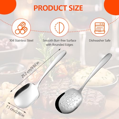 2 Pezzi Cucchiaio da Servizio 25,2 x 7,2 cm in Acciaio Inossidabile con Manico Lungo per Banchetti, Catering, Buffet, Ristoranti - immagine 3
