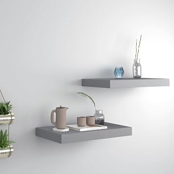Floating Wall Shelves 2 pcs Gray Floating Shelves for Wall Entryway Organizer for Office Kitchen 15.7"x9.1"x1.5" MDF