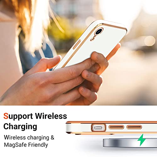 Teageo Compatible With Iphone Xr Case For Women Girl Cute Love-Heart Luxury Bling Plating Soft Back Cover Raised Full Camera Protection Bumper Silicone Shockproof Phone Case For Iphone Xr, White #TOP5