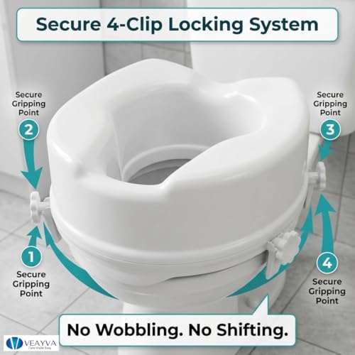 Image of Veayva Commode Raiser 4 Inch with 4 Clips - Raised Toilet Seat for Adults, Seniors & Patients | Toilet Height Raiser for Western Commode | Portable Toilet Seat Extension for Elderly & Disabled
