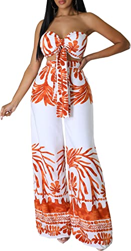 Casual Two Piece Sets for Women Elegant Off The Shoulder Tube Top Long Straight Pants Vacation Outfits Beach3