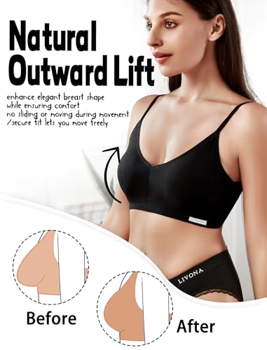 Image of Livona Lace Bralette for Women - Comfort Sports Bra Wireless Padded Bralette with Support Workout Tops Cami Crop S-XXL