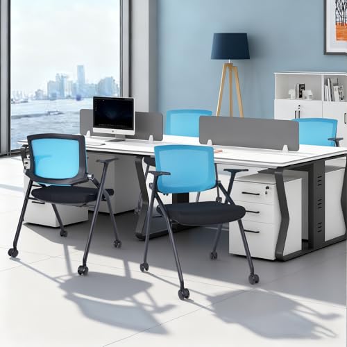 Image of Upgraded Folding Chair with Wheels and Padded, Ergonomic Mesh Back and Arms for Office, Meetings, Conferences, Receptions, Training Rooms & Folding Office Chairs