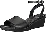 Crocs Women's leighann Anklestrap Lthr Wedge Sandal, Black, 8 M US