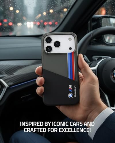 Image of CG MOBILE BMW [Official Licensed] Protective Case Designed for iPhone 17 Pro |Motorsport Collection|IML Printed Case with Vertical Stripes - Black