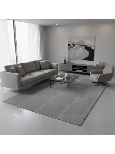 Tapis salon 200x290 moderne gris lavable velours relief minimaliste