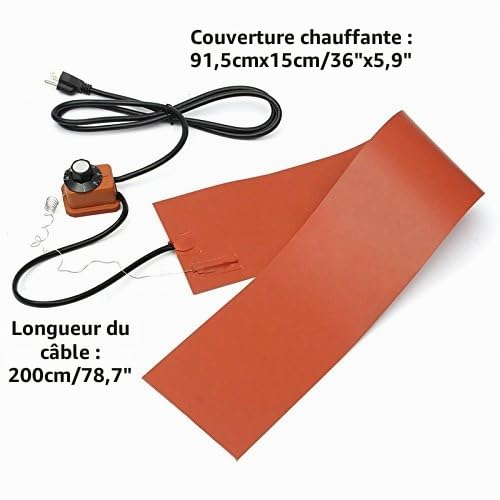 Jwn Couverture chauffante en caoutchouc de silicone avec contrôleur de température pour guitare - 91,4 x 15 cm - 1200 W - 220 V