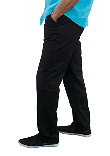 short fin Men's Drawstring Linen Pants (Black34x30 L8022)2