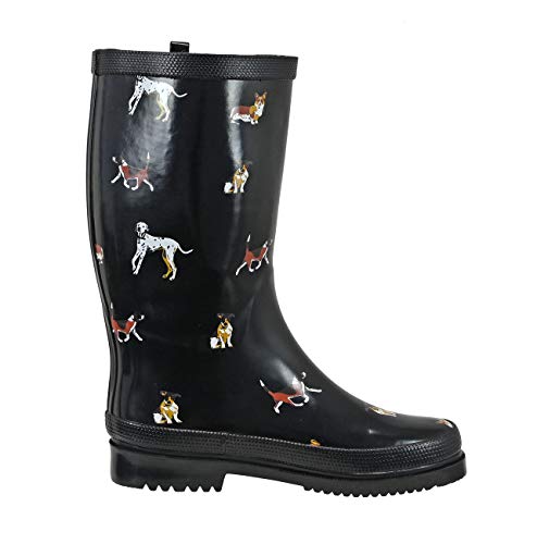 Regenliebe Damen Gummistiefel Waldi High Langschaft Regenstiefel Hunde Motiv, Farbe:schwarz, Größe:42 EU