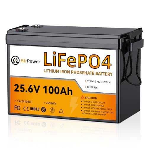 24V 100Ah Lithium Battery,2580Wh Deep Cycle LiFePO4 Battery with ...