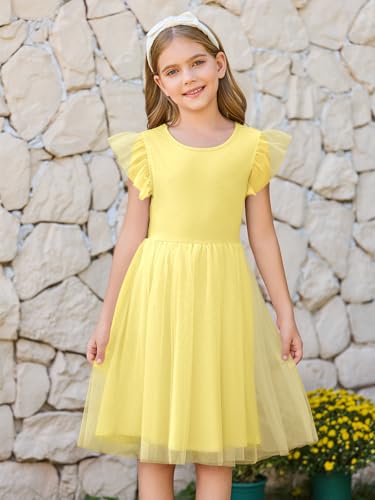 Haloumoning Girls Tulle Dress Kids Summer Backless Flower Girl Dress for Birthday Party 5-14Y3