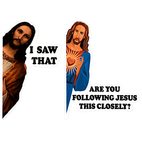 12 Pieces Funny Jesus Car Decals I Saw That Jesus Vinyl Sticker Do You Follow Jesus This Closely Bumper Waterproof Stickers Car Window Bumper Stickers for Laptops Car Windows Phone (3 Inch)