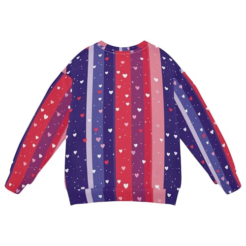 JUNZAN Purple Hearts Stripes Big Girls Sweatshirts Hoodies Crewneck Kids Pullover Hoodie Sports 4T2