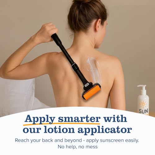 Image of EZPIK Lotion Applicator for Back with 2 Replacement Foam Rollers, Extendable up to 23 inch - Curved Back Lotion Applicator for Elderly & Seniors with Limited Mobility, Body Cream & Sunscreen Applicator