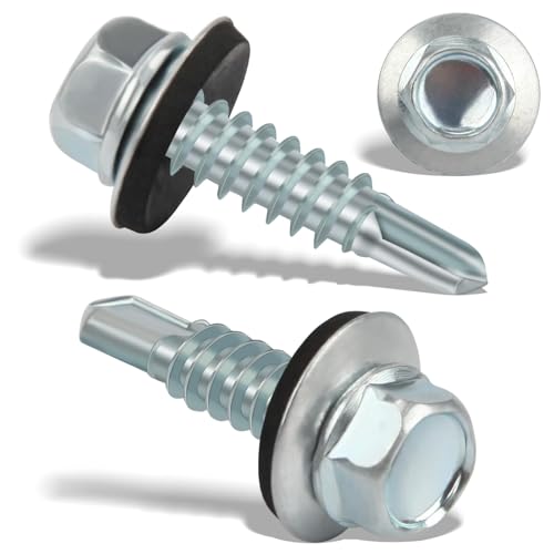 100PCS Vis Autoforeuse Metal 4,8x19 mm Vis Autoperforante Inox Bac Acier Hexagonale Vis Autoperceuse pour Metal Vis Etanche Avec Joint Tole Toiture Autoforante...