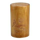 Bamboo Tube Piggy Bank with Lotus Carving Pattern,Creative Coin Bank,Retro & Simple Money Bank,Natur