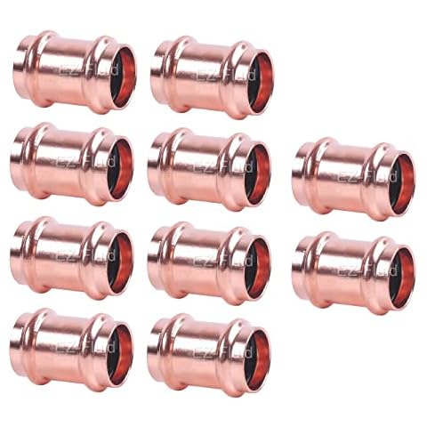 EZ-FLUID Heavy Duty 1/2" Press Slip Coupling without Stop LF Press Pressure Copper Fitting,No Pipe Tube Stop Couplings,ProPress Press Copper Fitting Connection,Residential,Commercial Plumbing(10) Cover