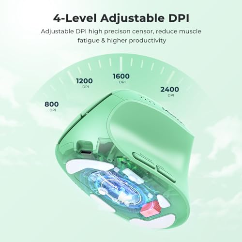 Image of MEETION Ergonomic Wireless Mouse, Bluetooth Vertical Rechargeable Mice, 4 Adjustable DPI 800-2400, Bluetooth 5.2+5.2+USB Mouse for Windows /Mac, for Laptop /PC /Desktop /Computer /iPad -Green