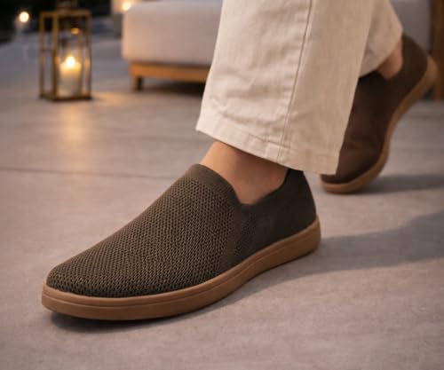 Image of Kraasa Men's Casual Slip-On Loafers | Soft Knitted Upper Breathable Flex Upper | Lightweight Comfort Shoes | TPR Sole