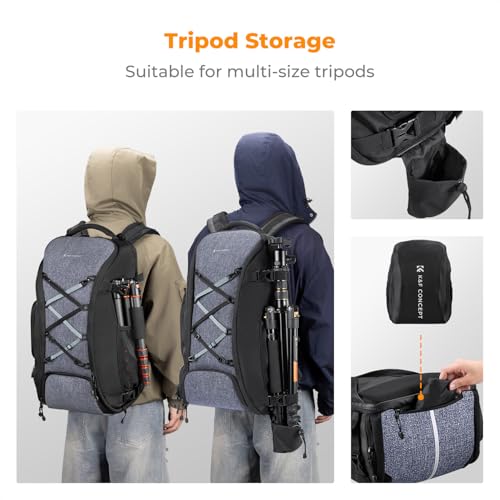Image of K&F CONCEPT Camera Backpack,Camera Bags for Photographers 30L Large Capacity with Raincover and 16 Inch Laptop Compartment Compatible for Canon /Nikon /Sony /DJI Mavic Drone Travel