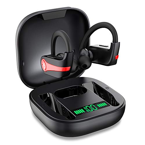 Auriculares Bluetooth Deportivos Auriculares Inalambricos Running IP7 Impermeable Cascos Bluetooth V5.1 In-Ear, Correr con Micrófono Caja de Carga, Cancelación de Ruido Gimnasio,Viajes,Deporte