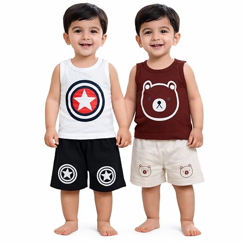 Image of Infantbond Baby Boy's and Girl's Cut Sleeve T-Shirt and Short Combo 100% Cotton Clothing Set(Combo Of 2)