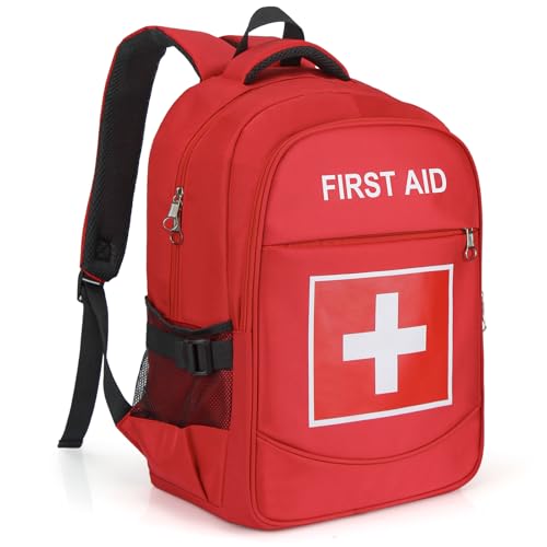 First Aid Backpack with Multiple Pockets, Water-proof, Red