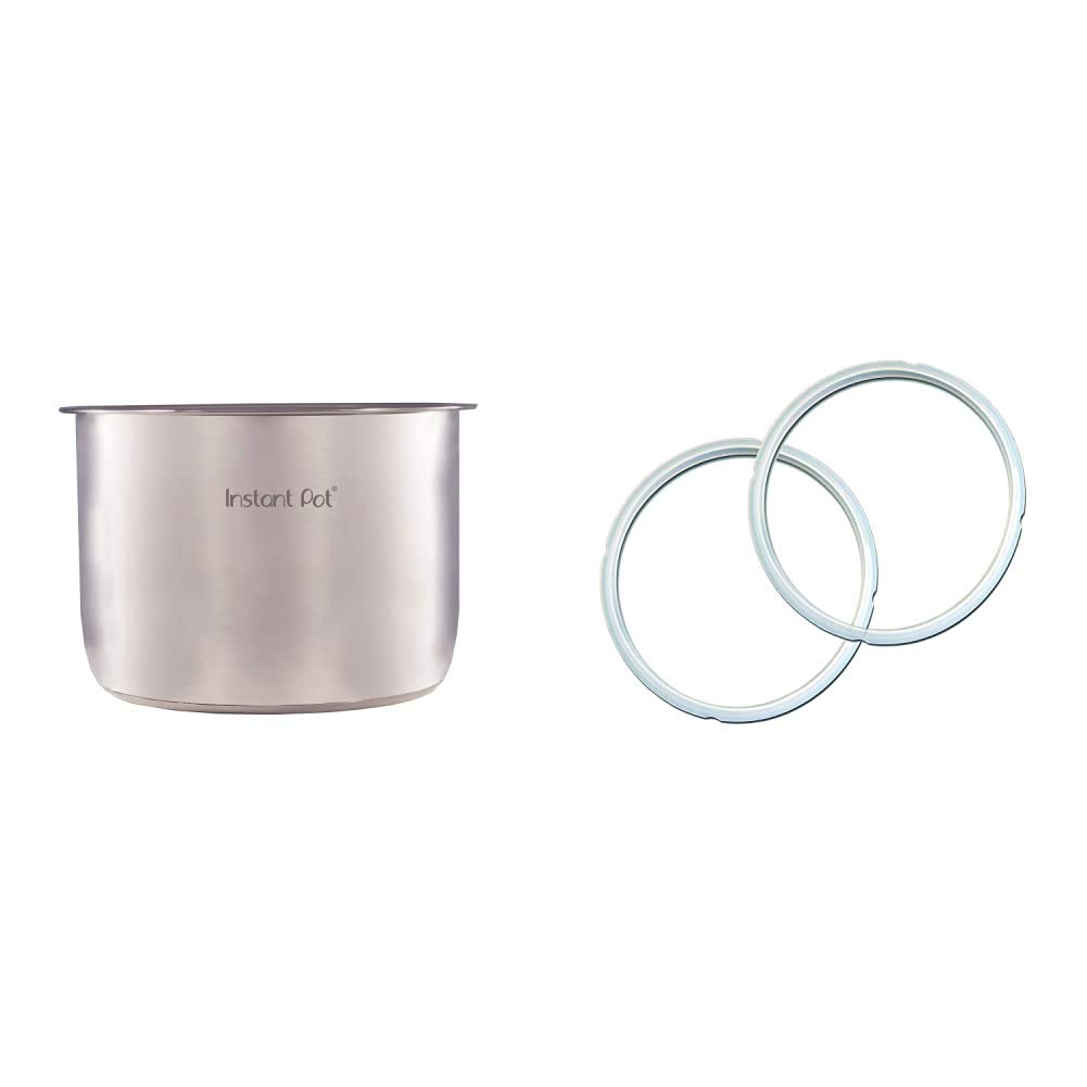 Instant Pot IP-Stainless Steel Inner Pot 8Qt Genuine Stainless Steel Inner Cooking Pot - 8 Quart &amp; Sealing Rings 2-Pack Clear, 8 Quart