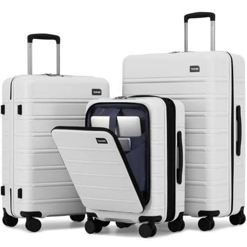 Image of TAKUMI Suitcases with Wheels, Expandable Carry on Luggage, 3 Piece Set | Luggage Sets, Front Pocket, Hardside, Lightweight, 360 Spinner Wheels, TSA Lock, Family Business Travel, White, 20 /24 /28