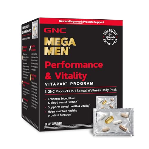 GNC Mega Men Performance and Vitality Vitapak Program for Men, Convenient Complete Nutrition, 5 Products in 1 Pack, Circulation, Blood Flow, Stronger Drive - New & Improved - 30 Packs