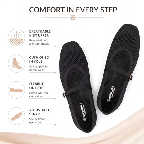 Image of Frank Mully Womens Casual Flat Shoes Square Toe Shoes Knitted Mesh Flat Comfort Work Flat Shoes for Daily Washable